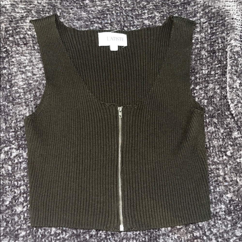 Green Crop Top with Zipper ✨